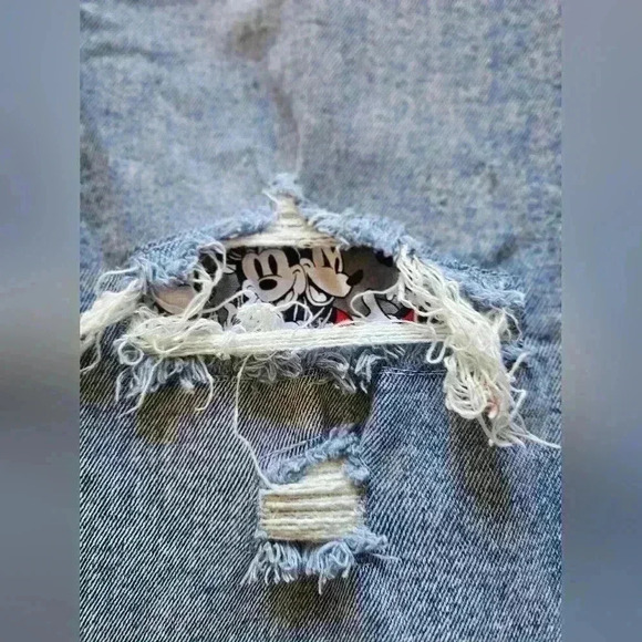 BlankNYC Light-Wash Distressed Jeans with Mickey Mouse Patches on Knees, Size 28 - Picture 3 of 7